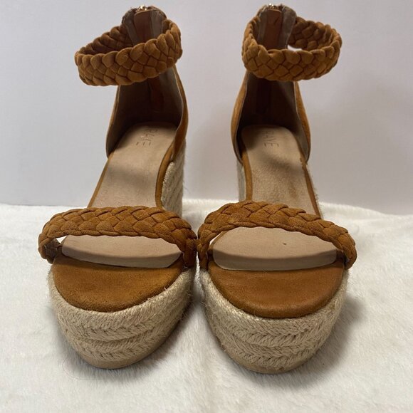 Raye Braided Suede Espadrille Wedges with Ankle Strap Tan/Beige Size 39.5/US 8.5 - Picture 1 of 15